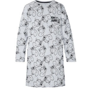 Tom & Jerry Gray and Black Long Sleeve Nightgown Size Women's Small NEW